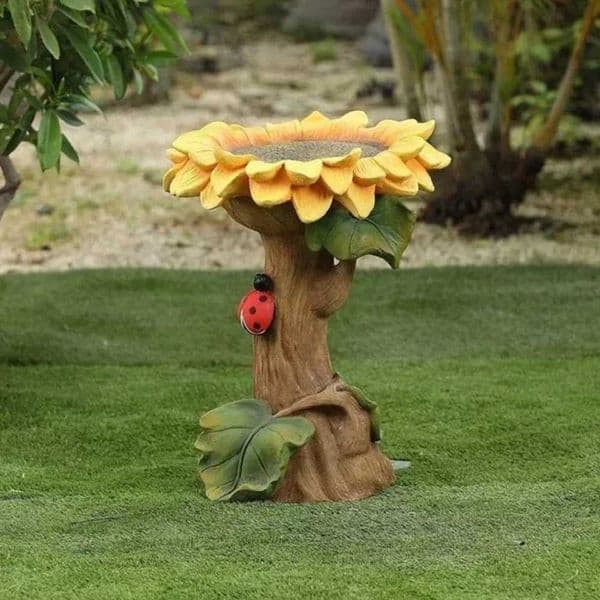 NEWCE Beautiful Sunflower Bird Baths for Outdoors 9.8 Resin Sunflower Birdbath Weather Resistant Bird Bath Bowl Garden Statue X250627
