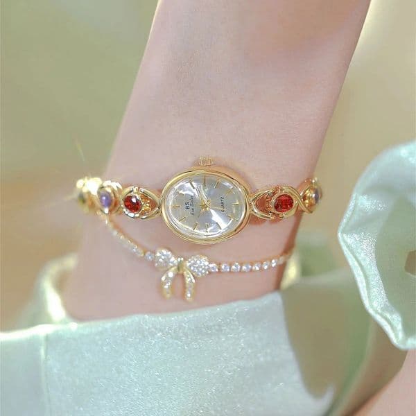 UTHAI Watch For Women Light Retro Oval Rainbow Bracelet watches Waterproof Ladies Fashion Quartz Clock Wristwatches 250626