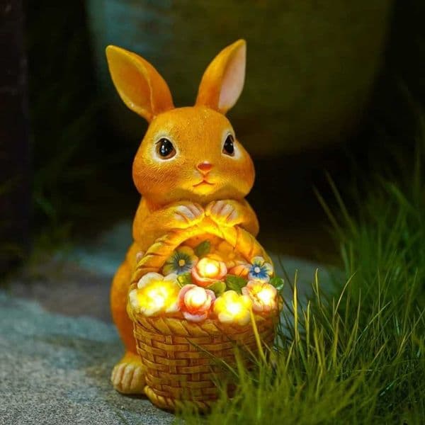 Solar Garden Statues Rabbit Flowers Decor Outdoor Indoor with LED Light Mothers Day Gardening Gifts Bunny Lawn Statue Ornament X250627