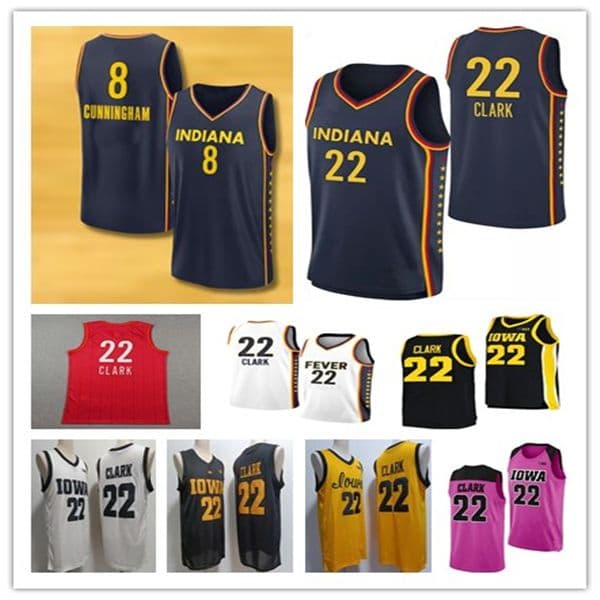Caitlin Clark Iowa College Basketball Jersey Stitched Fever Sophie Cunningham Jerseys Home Road Away Yellow Black White Navy Shirt
