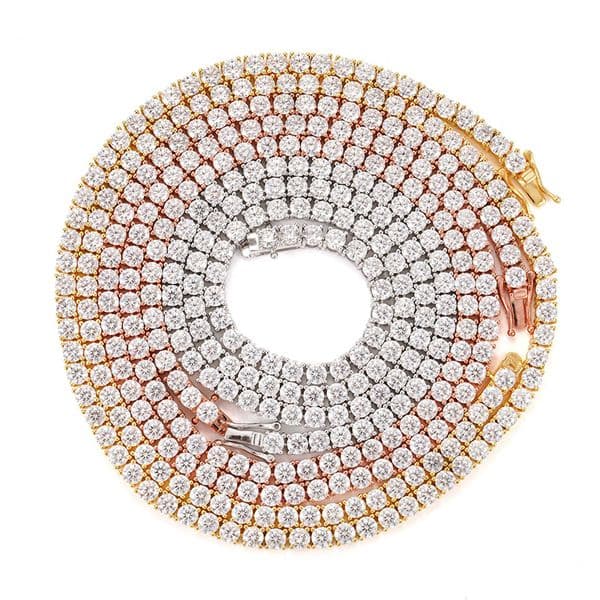 Necklaces Designer Women 1 Row CZ Diamond Plated Gold Tennis Chain Necklace 4mm Wide Men Rapper Hip Hop Tennis Bracelet Designer Jewelry Woman Luxury Christmas Gift