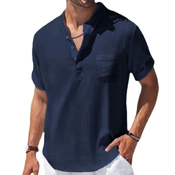 Summer Mens Cotton and Linen Shirts Short-Sleeved T-shirt Henry Collar Casual Mens T-shirts Shirt Male Men Clothing 250628