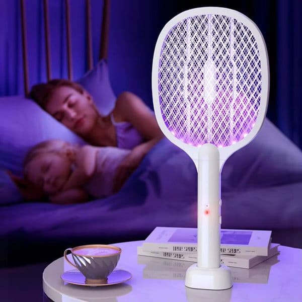 2 in 1 Electric Swatter Handheld Fly Killer and Mosquito Trap Lamp Safe Rechargeable for Home Office Backyard Patio Camping
