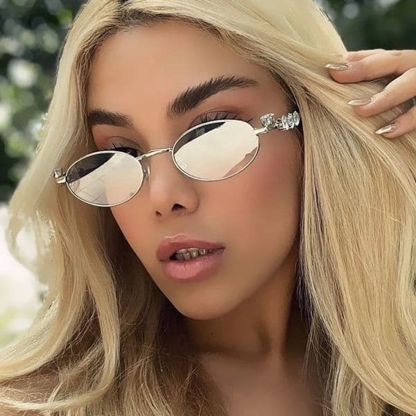 Vintage Small Oval Cyrtsal Y2K Sunglasses Women Fashion Alloy Rhinestones Sexy Sun Glasses Ladies Party Shiny Shades Uv400 250626