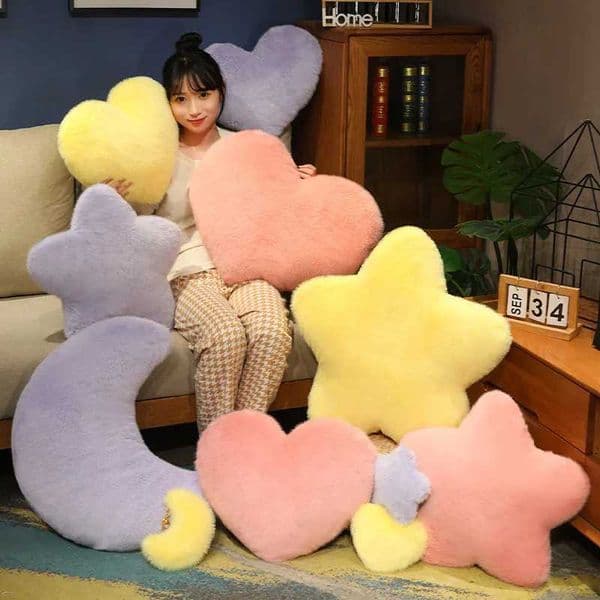 Moon Star Heart Sky Pillow Plush Purple Pink Yellow Fluffy Cushion Decor Sofa Chair Back Support Party Prop Ladies Gift Y250627