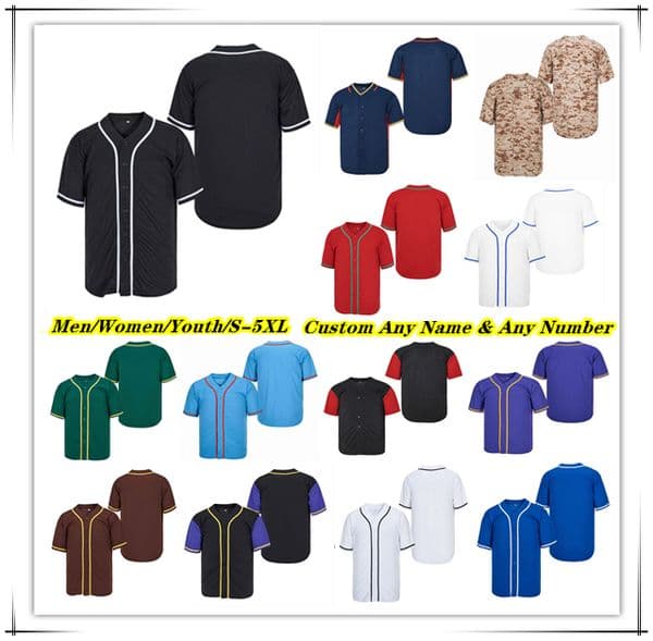 Mens Women Youth Button Down Plain Baseball Jersey Blank Plain Softball Team Uniform Hip Hop Hipster Short Sleeve Active Shirts S-4XL