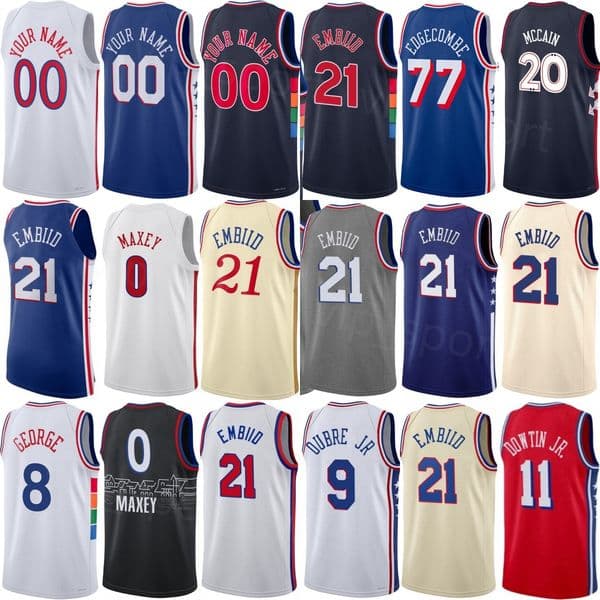 Printed Basketball 2025-26 Draft Joel Embiid Jerseys Quentin Grimes 5 V.J Edgecombe 77 Tyrese Maxey 0 Paul George 8 Jared McCain 20 Kelly Oubre Jr 9 Team Child Women Mens
