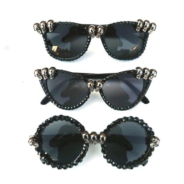 Women Gothic Skull Sunglasses Black Cat Eye Rhinestone Gorgeous Cateye UV400 Protection Ladies Round Sun Glasses Vintage Eyewear 250627