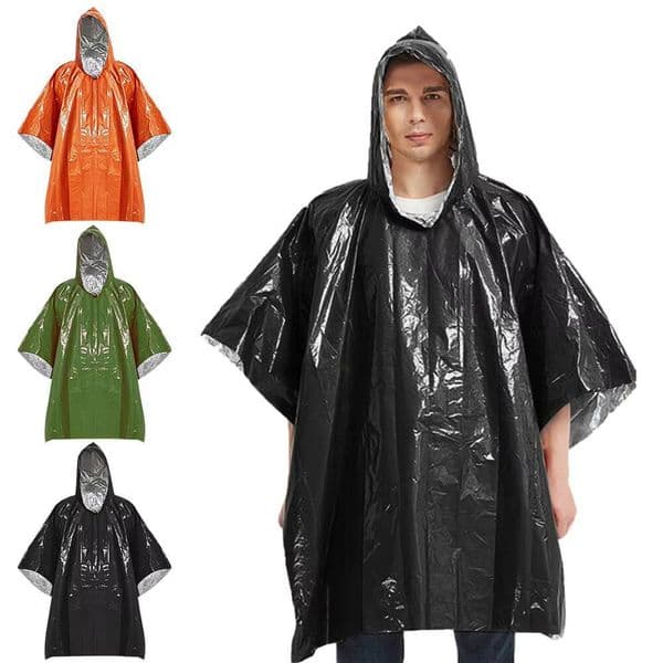Poncho with Mylar Liner Emergency Waterproof Thermal Raincoat Blanket for Outdoors Camping
