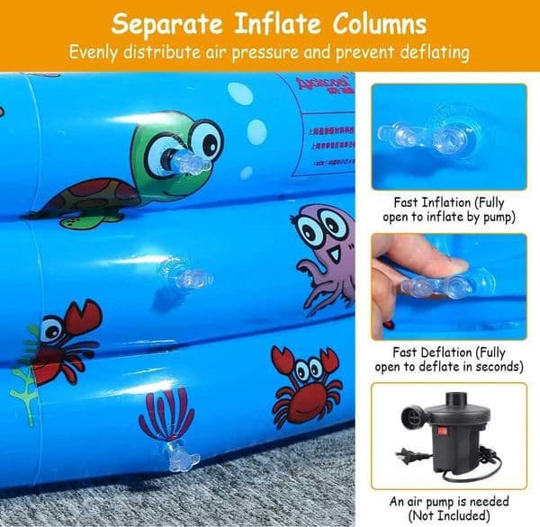51x13In Inflatable Swimming Pool Blow Up Family Pool For 3 Kids Foldable Swim Ball Pool X2506281