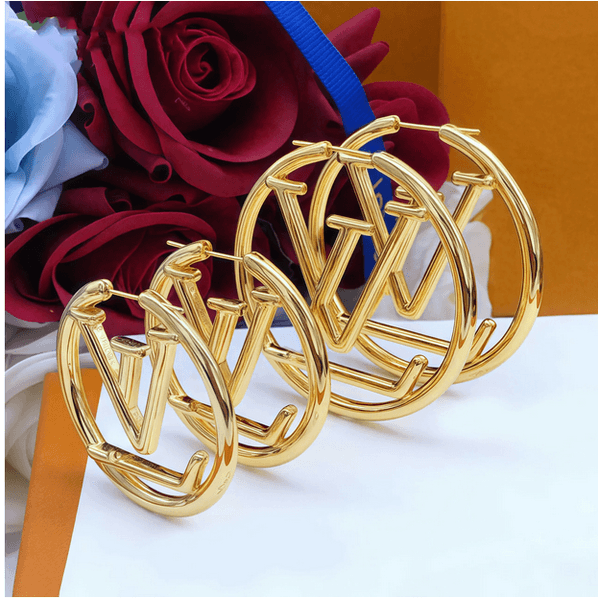 Luxury Designer Gold Hoop Earrings - Elegant Geometric Design with Three Sizes (3cm, 4cm, 5cm)