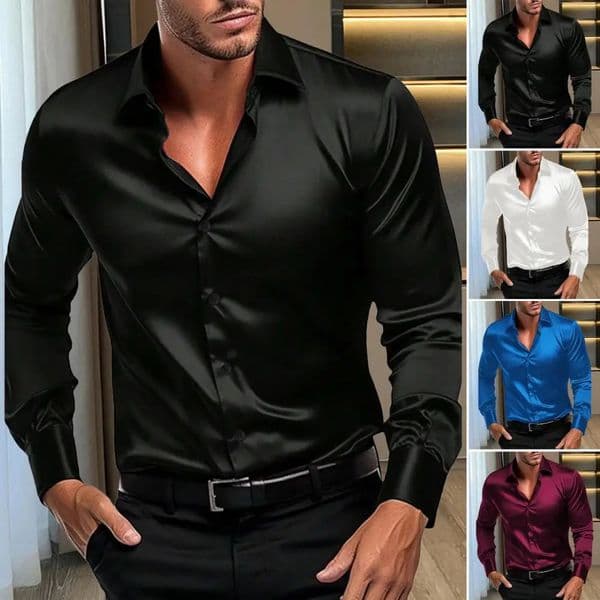 Autumn And Winter Formal Mens Long Sleeve Shirt Luxurious Wrinkle-resistant Non-iron Solid Color Business Casual Ice Silk 250628
