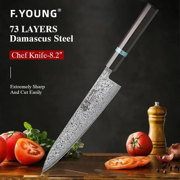 F.YOUNG 8.2 Handmade Chef Knife Damascus Steel Sharp Meat Vegetable Cleaver Gyuto Knife Japanese Hand Forged Kitchen Knives 250624