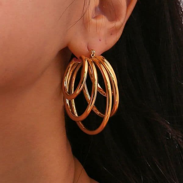 Multilayered stack statement hoop earrings stainless steel chunky earrings minimalist chunky stainless steel jewelry non tarnish 250626