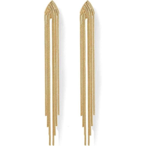 14K Gold Plated 3 Sterling Sies Posts Long Tassel Dangle for Women Elegant Rhinestone Chain Chandelier Drop Earrings | Statement Jewelry |