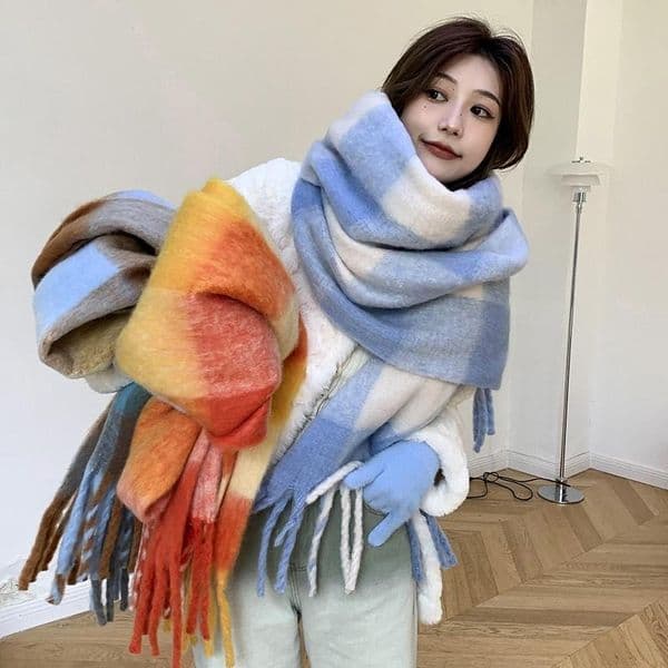 New No. 648 Korean retro plaid scarf for women, new lengthened and thickened warm student couple scarf