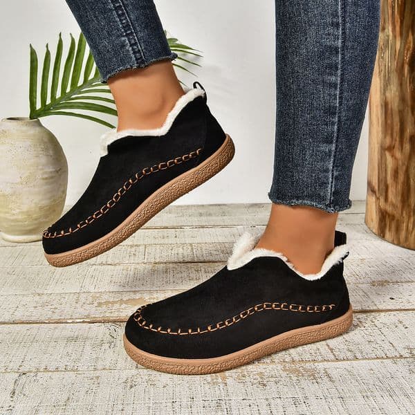 designer Shoes Warm in large flat bottom solid color with thick fleece for warmth cotton shoes plus size 36 43