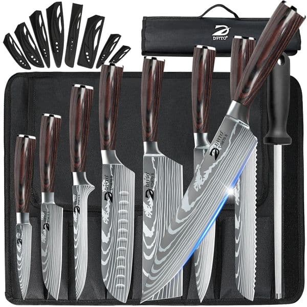 8pcs Kitchen Knife Damascus Stainless Steel Chef Knife Utility Paring Boning Cleaver Slicing Santoku Knives With Nylon Bag 250624