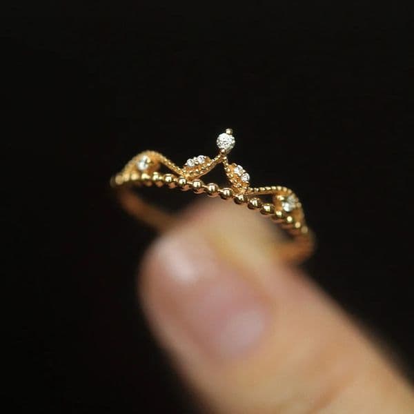 S925 Pure Silver Plated 18K Gold European Style Light Crown Zircon Ring Women Sweet Wedding Wife Jewelry 250626