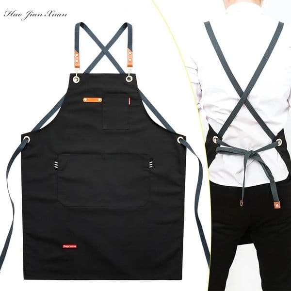 Fashion Unisex Work Apron For Men Canvas Black Apron Bib Adjustable Cooking Kitchen Aprons For Woman With Tool Pockets 250627BJ