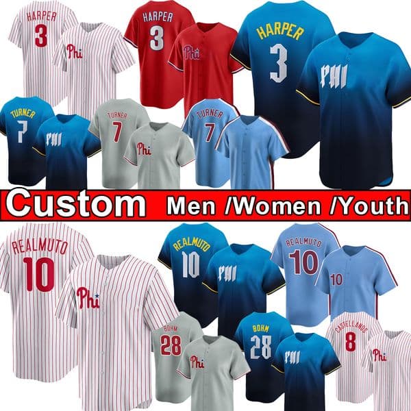 Bryce Harper, Trea Turner, J.T. Realmuto Philliess Baseball Jerseys Brandon Marsh, Bryson Stott, Ryan Howard, Alec Bohm, Nick Castellanos, Kyle Schwarber Connect Jersey kid