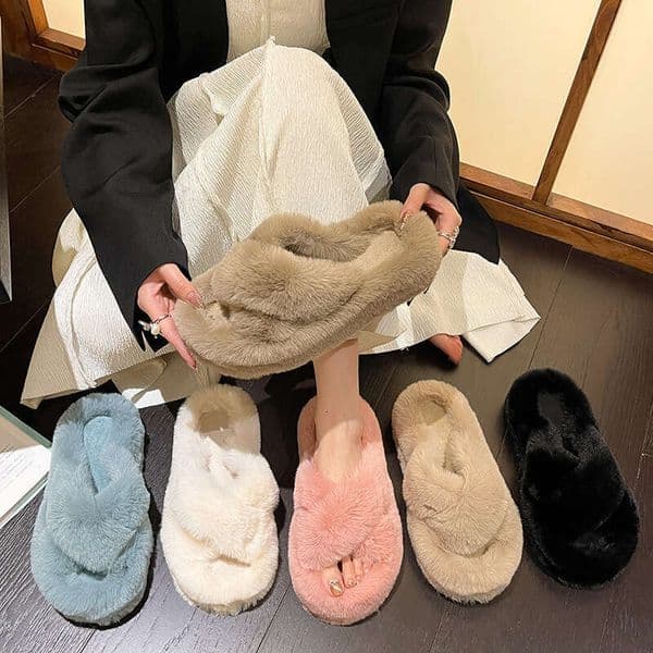 4.8CM Cross Furry for Women Outdoor 2025 Autumn free shipping Winter New Home Cotton Indoor Plush Slippers