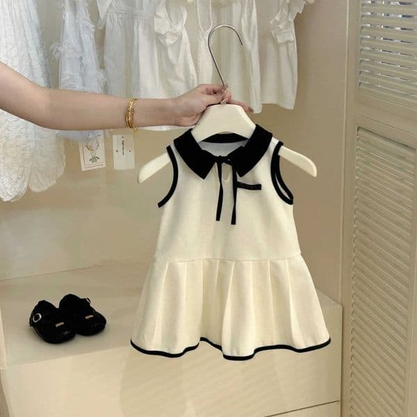 Summer Kids Babys Girls Polo Collar Dress Cotton Thin Children Girls Princess Sundress Loose 1-6Y Toddler Girls Sleeveless Dress Z250630