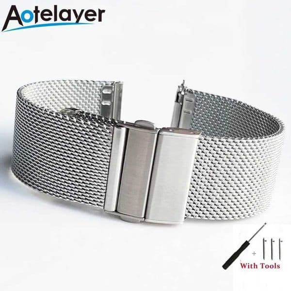 16mm 18mm 20mm 22mm Quick Release Mesh Milanese Loop Watch Band Stainless Steel Metal Folding Buckle Wrist Strap Accessories W250630