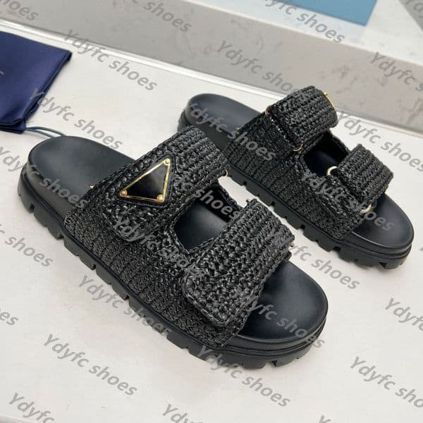 2025 Womens Designer Slide het Wedges Slides Black Woven Platform Sandal Str Slipper Summer Two Straps Flat Comfort Mule Beach Pool Z260521