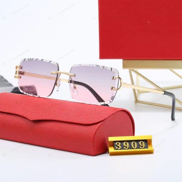 Designer Sunglasses Sports Mens Women Gold and Silver rimless Metal Round Oval Optical Frame Black Grey Blue Transparent Lens Sun Eyewear diamond cut sunglasses