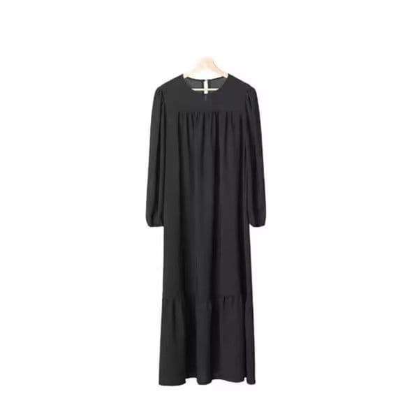 (699) New Solid Color Elegant and Simple Loose Large Size Elastic Cuff Dress