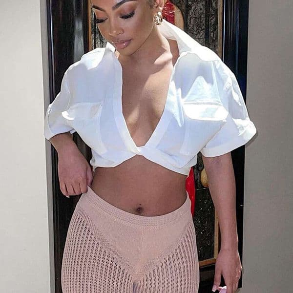 T244 Women's Fashion Sexy Short Crop Twist Knot Solid Color Polo Collar Shirt T-Shirt Top B5