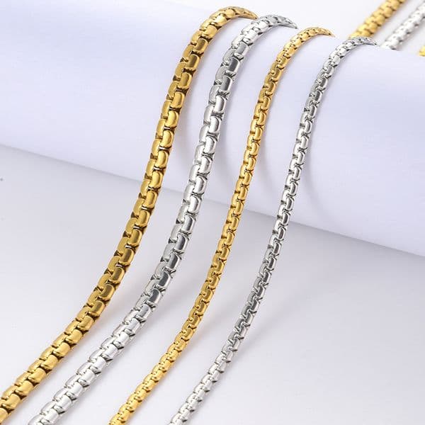10pcs Lot 4mm 18-24inch Mens Women Stainless Steel Flat Box Rolo Chain Necklace Fashionable Accessory Chains