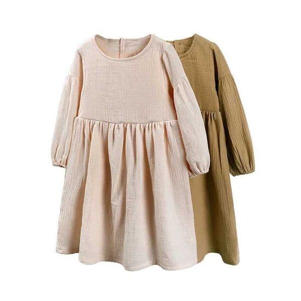 Cotton Linen Long Sleeve Dress for Girls Fashion Solid Color Kids Girls Dresses Spring Autumn Children Clothing 1-6 Years Z250630