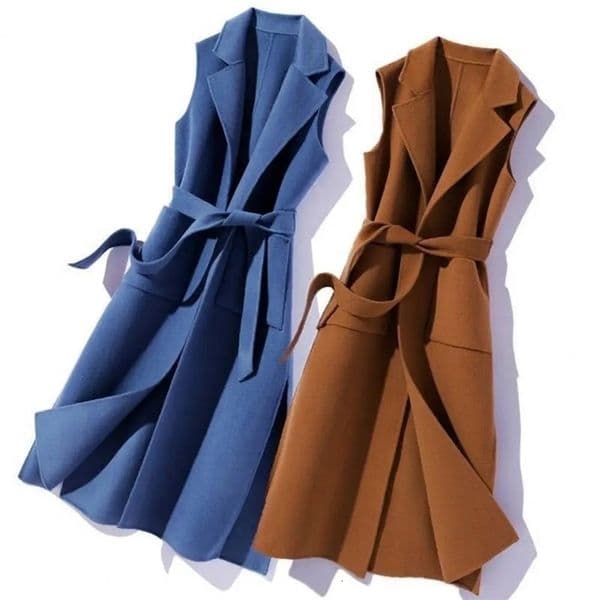 Stylish Women Autumn Vest Outerwear Tight Waist Thermal Long Style Coat 241030
