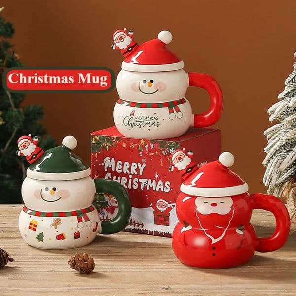 400ML Christmas Mug Christmas Snowman Ceramic Cup With Lid Handle Creative Couple Xmas Gift Milk Coffee Cup For Home With Box 250930BJ