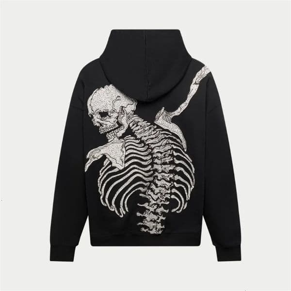 Gothic Punk Rock Harajuku Skeleton Printed Oversized Sweatshirt High Street Retro Y2K Streetwear Hiphop Loose Casual Hoodie Men 250322