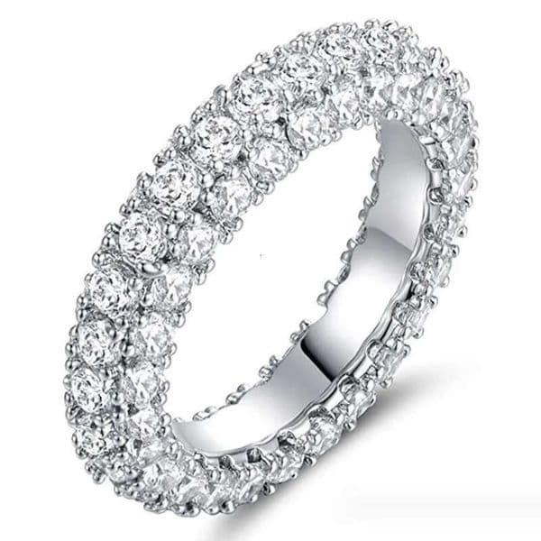 Hip Hop Ins 18K Sparkling Wedding Rings Jewelry GRA Sterling Sier Fill 3 Rows 14K Pave White 5A Cubic Zircon Party Women Rose Gold Engagement Band Ring Gift