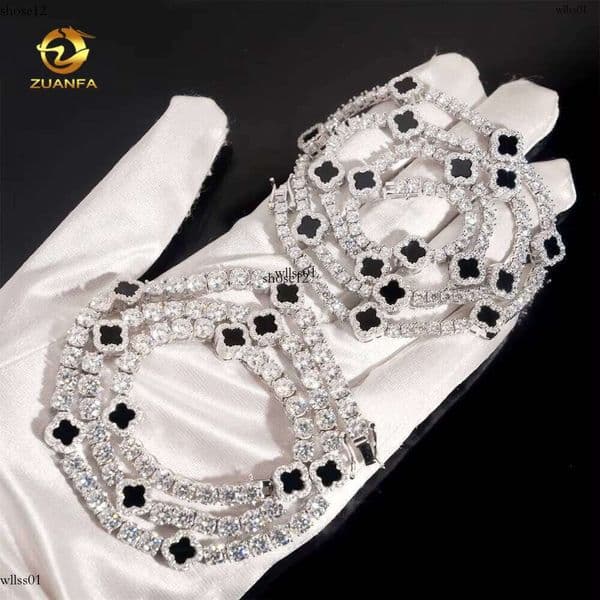 Icy 3mm 5mm Sier Shimmer Necklace with Flower Design Fashion Tennis Jewelry for Men and Women
