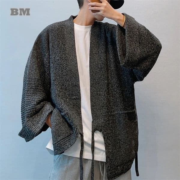 Japanese Streetwear Oversize Cardigan For Men Clothing Harajuku Casual Drop Shoulder Knitted Sweater Hip Hop Loose Coat Male 241213