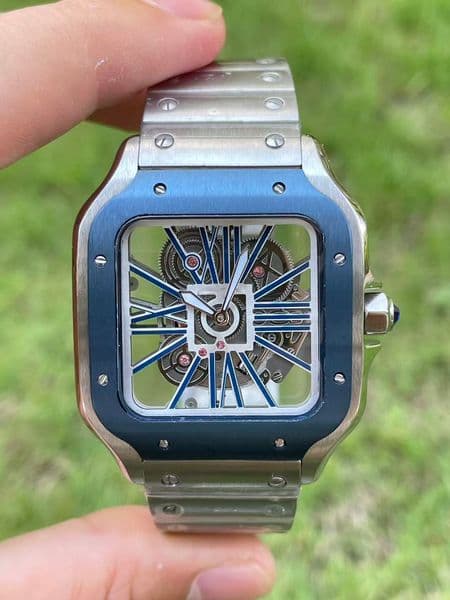 Elegant Gentleman 39mm luxury skeleton watch, quartz movement, durable stainless steel strap and sapphire crystal dial