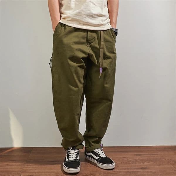 Four Seasons Japanese Retro Tapered Casual Pants Mens Fashion 100% Cotton Washed Loose Straight CityBoy American Cargo Trousers 241116