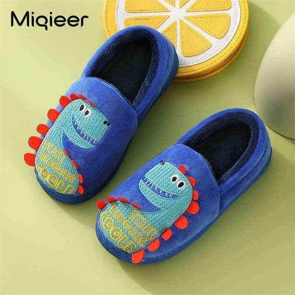 Kids Slippers Boys Indoor Home Autumn Winter Children Cute Dinosaur Anti Skid Soft Comfortable Wrap Heel Bedroom Floor Shoes 211119