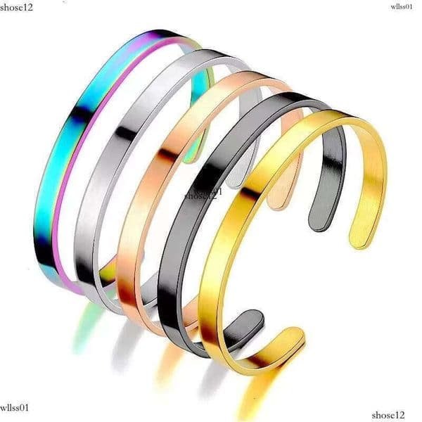 Solid 4-6-8mm Wide 5 Colors Men Personalized Engraved Women sterling silver Cuff Bracelet