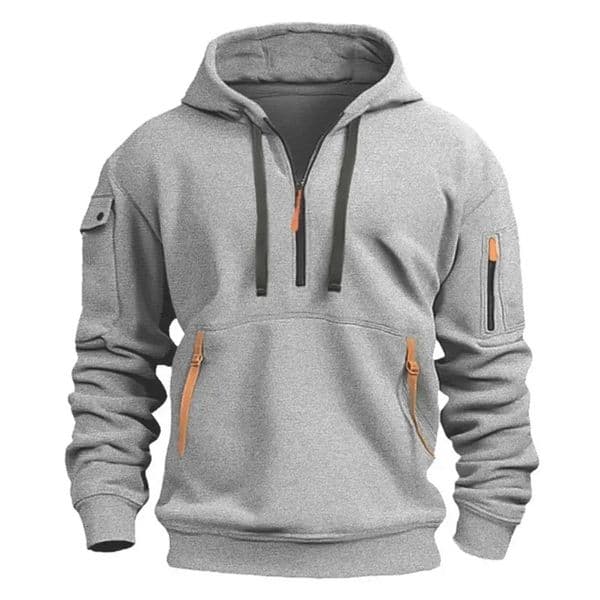 Autumn Winter Mens Casual Sports MultiZip Arm Pocket Sweatshirt Pullover Hoodie Streetwear Thin Fleece Contrast Color 241028
