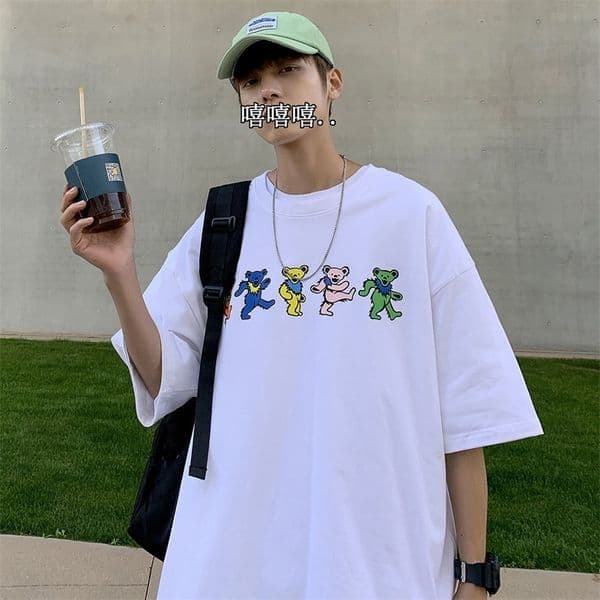PRIVATHINKER Summer Men's T-shirt Loose Print Tops Short Sleeve Couple T-shirt Round Neck Clothing Korean Style T-shirts 210506
