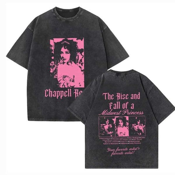 Chappell Roan Washed Tshirt The Rise and Fall of A Midwest Princess Music Merch Unisex Harajuku Washed TshirtsXJ250929