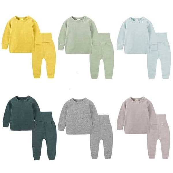 Pajamas Plain Toldder and Baby Girls Boys Home Clothing Underwear ShirtHigh-Waist Pant Sets Kids Pajamas Children Nightgowns 1-8 Years 230222