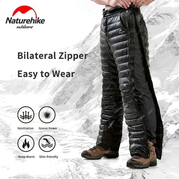 Outdoor Thermal Goose Down Pants Both Side Open Zipper Windproof Waterproof Camping Hiking Men Women Winter Trousers 241116