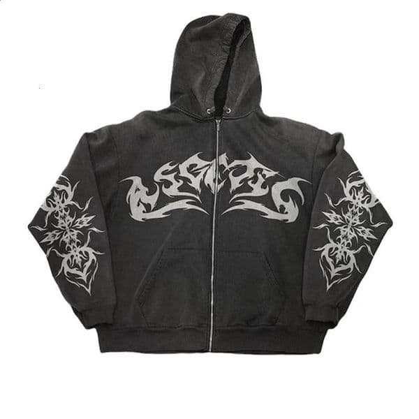 Vintage Y2K Clothes Men Flame Print Oversized Sweatshirt Women Gothic Punk Harajuku Casual Loose Zip Up Hoodie Streetwear Coat 240722